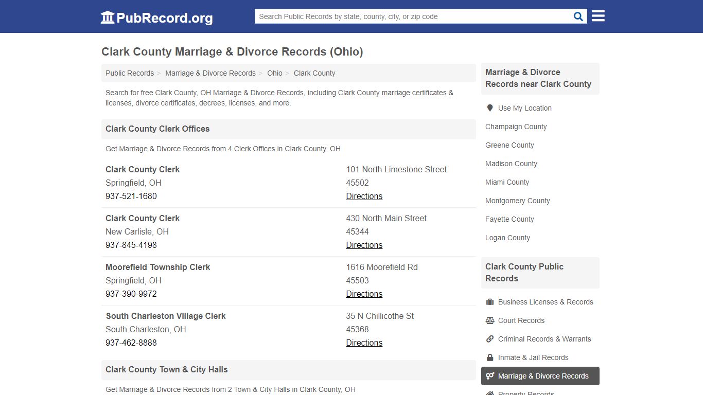 Clark County Marriage & Divorce Records (Ohio)